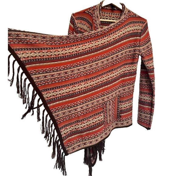 ELAN Open Front Cardigan Boho‎ Sweater Fair Isle Knit Long Sleeve Fringe Size S - Picture 3 of 10